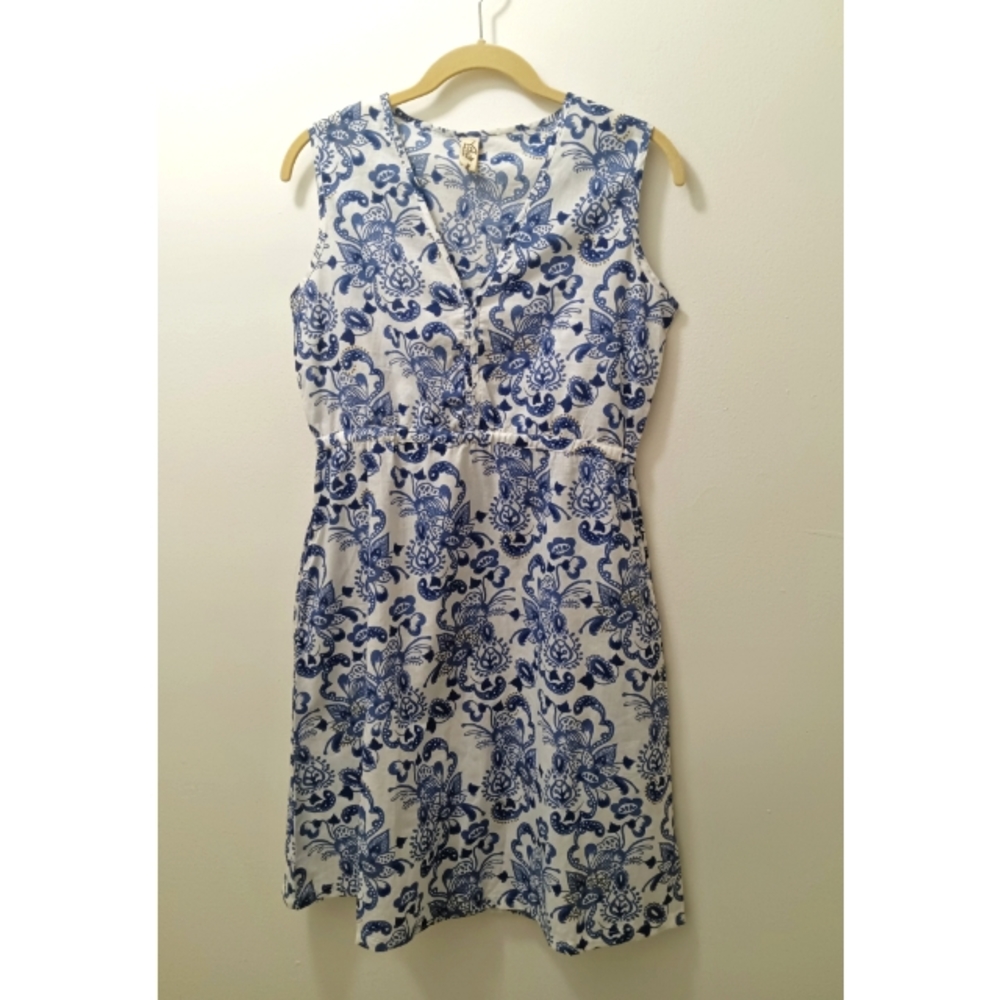 Yala Boho White and Navy Patterned Dress